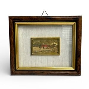 Vintage Italian Serie Oro Mini Landscape Chromolithograph Gold Leaf Framed Decor